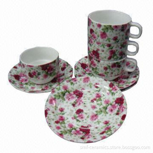 220cc Porcelain Cups and Saucers with Iron Stand Pack, Dishwasher and Microwave Safe